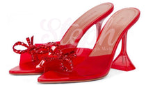 Load image into Gallery viewer, RED Amina Mules Bow Glass